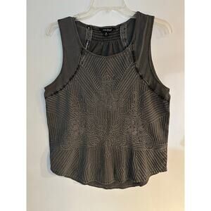 Lucky Brand Live In Love Cut Out Tank Top Med Racer Back Dark Gray Retro Women's